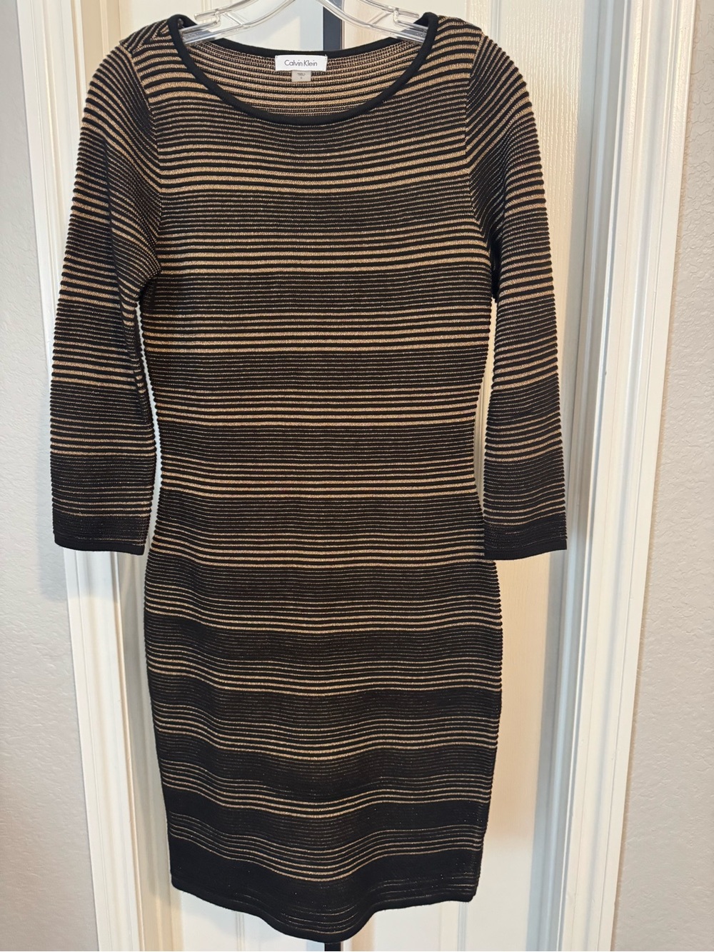 Calvin Klein Women's Striped Knit Sheath Dress in Black and Gold 0113